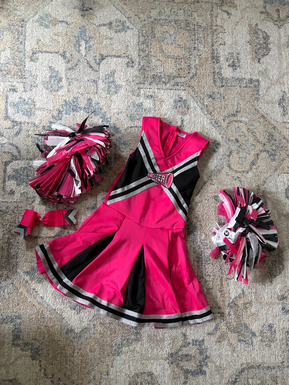 Spirit Hot Pink and Black Girls Cheerleader Outfit with Pom Poms